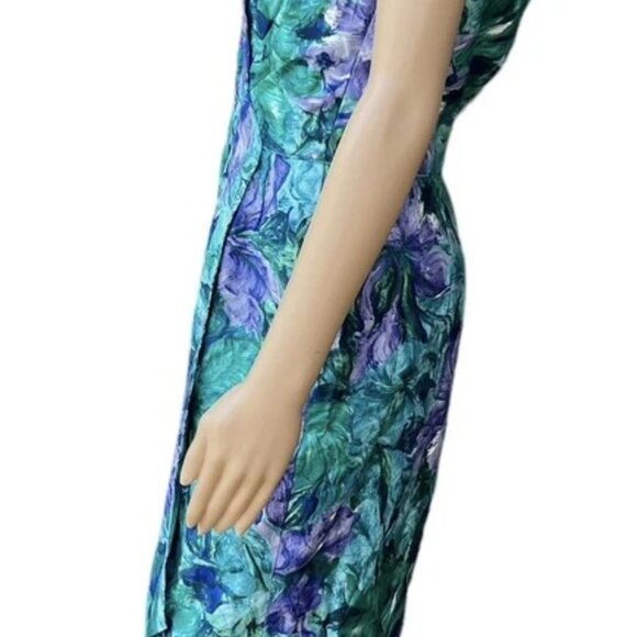 Vintage Isabell Gerhart Houston Dress Green Purple Floral Print Draped Cocktail - Picture 6 of 10